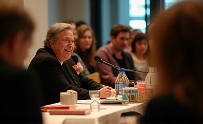 Author speaking at a book signing event